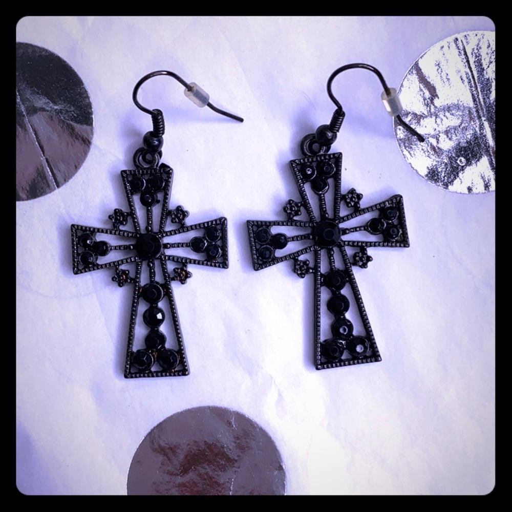 Black Cross Earrings